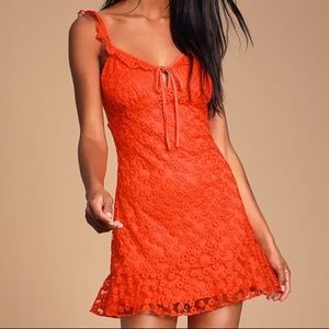 Charmaine Red Orange Embroidered Mini Dress